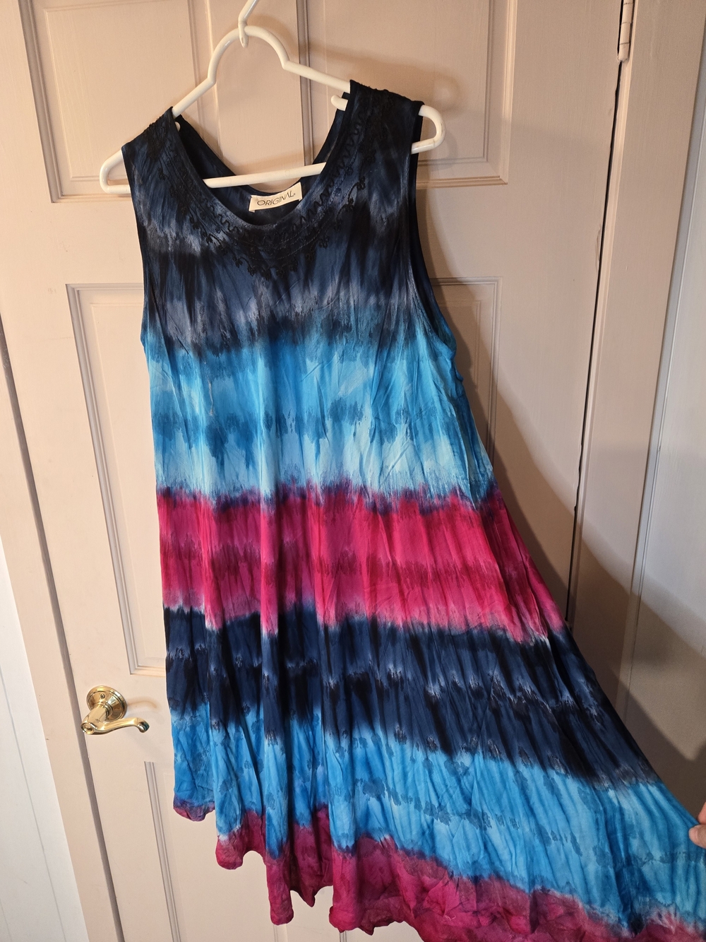 Women's Tie-Dye Sleeveless Dress - Blue & Pink